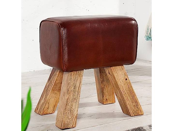 riess-ambiente Sitzhocker TURNBOCK 40cm - coffee - Echtleder Mangoholz Montiert geliefert, Ziegenleder, Kult-Charakter, vielseitig für Wohn-, Schlaf- und Flurbereich, fester Stand