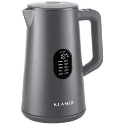KLAMER Wasserkocher Edelstahl 1,5L 1800W elektrischer Wasserkocher grau mit Temperatureinstellung zwischen 40-100°C, Teekocher BPA-frei