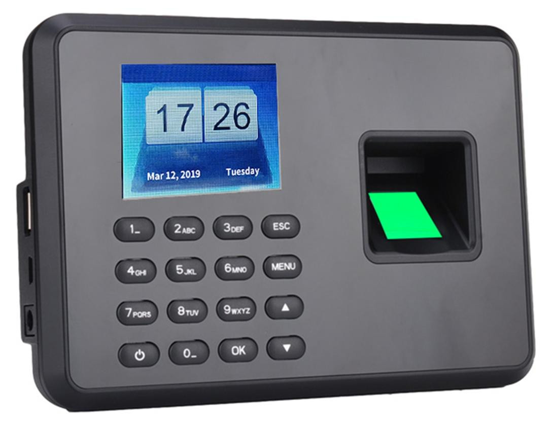 Gistuch Intelligente biometrische aanwezigheidsmachine met vingerafdrukherkenning en 2,4-inch LCD-scherm, zwart