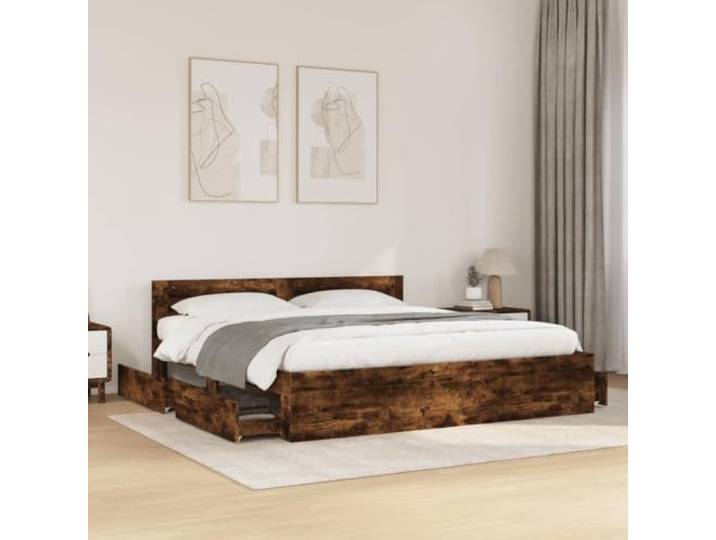 KGCRYUWED Bettgestell 180x200 cm Schlafzimmer Möbel mit Schubladen Eiche Inklusive Lattenrost, Stabiler Holzwerkstoff, Praktischer Stauraum