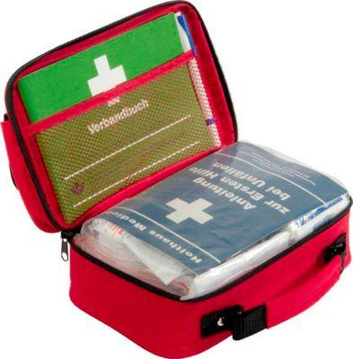 Verbandtasche Office plus, Inhalt nach DIN 13 157, mit Außentasche, inkl. DIN A5 Verbandbuch & Stift, B 260 x T 100 x H 170 mm, Nylon, rot