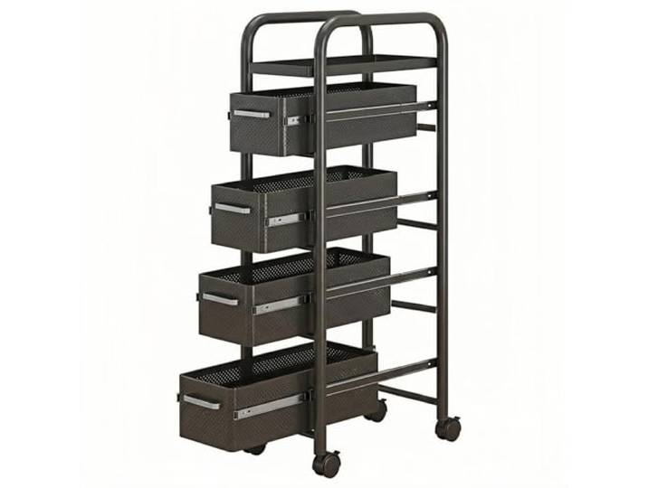 Essen Schmaler ausziehbarer Gap-Wagen, schmales verschiebbares Lagerregal For Kühlschrank-Seitenküche(Schwarz,Groß)