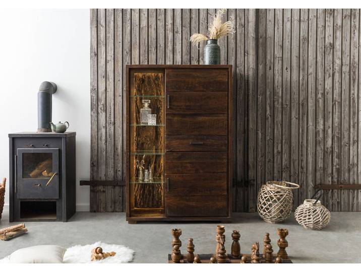 Highboard Akazie 100x40x150 dunkelbraun lackiert BARK #206