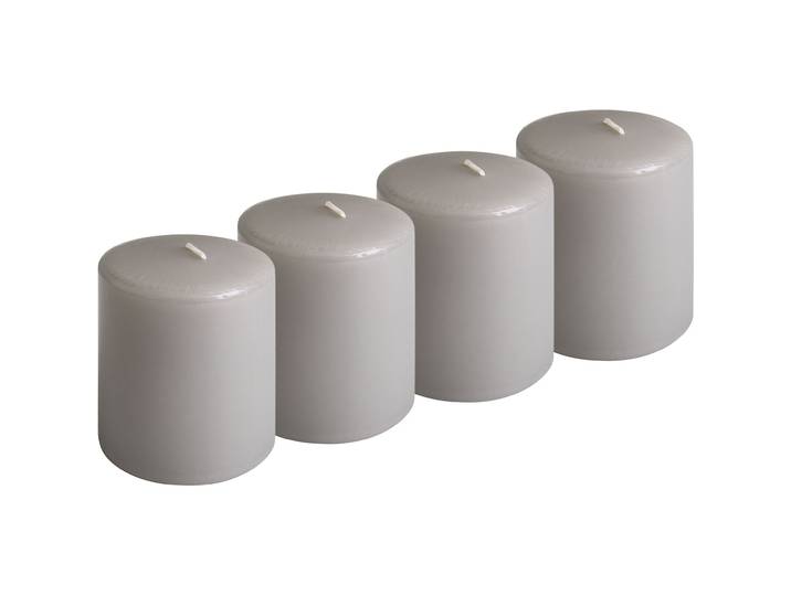 4er-Set Stumpenkerze Taupe, Ø 6 x 8 cm