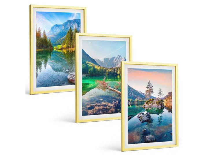 BILDER SET 3er Set - 40x60 cm Goldrahmen - Naturlandschaft der Bergseen