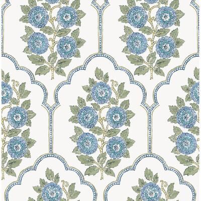 Society Social Floral Bazaar Green and Blue Peel and Stick Wallpaper