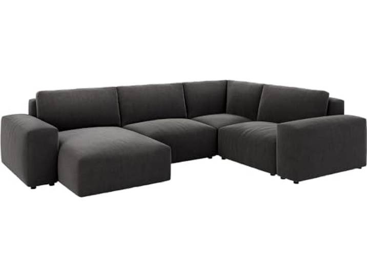 Wohnlandschaft Lanzo Mikrofaser Schwarz 300x210 cm Recamiere variabel