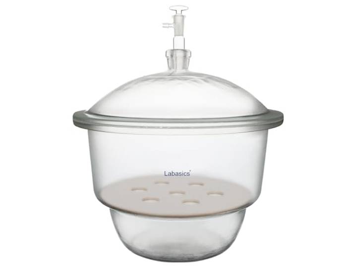 Labasics Glas-Vakuum-Exsikkator, Glas-Labor-Vakuum-Exsikkator mit Glas-Vakuumventil und Porzellanteller für Laborforschung, 300 mm