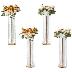 VEVOR 4er-Set Blumenhocker 20x20x90cm Blumenständer Eisen Beistelltisch Modern Kristallvase Gold-Galvanisierung Pflanzenhocker Pflanzenständer Metallständer für Dekoration von Bars Hotels Cafés