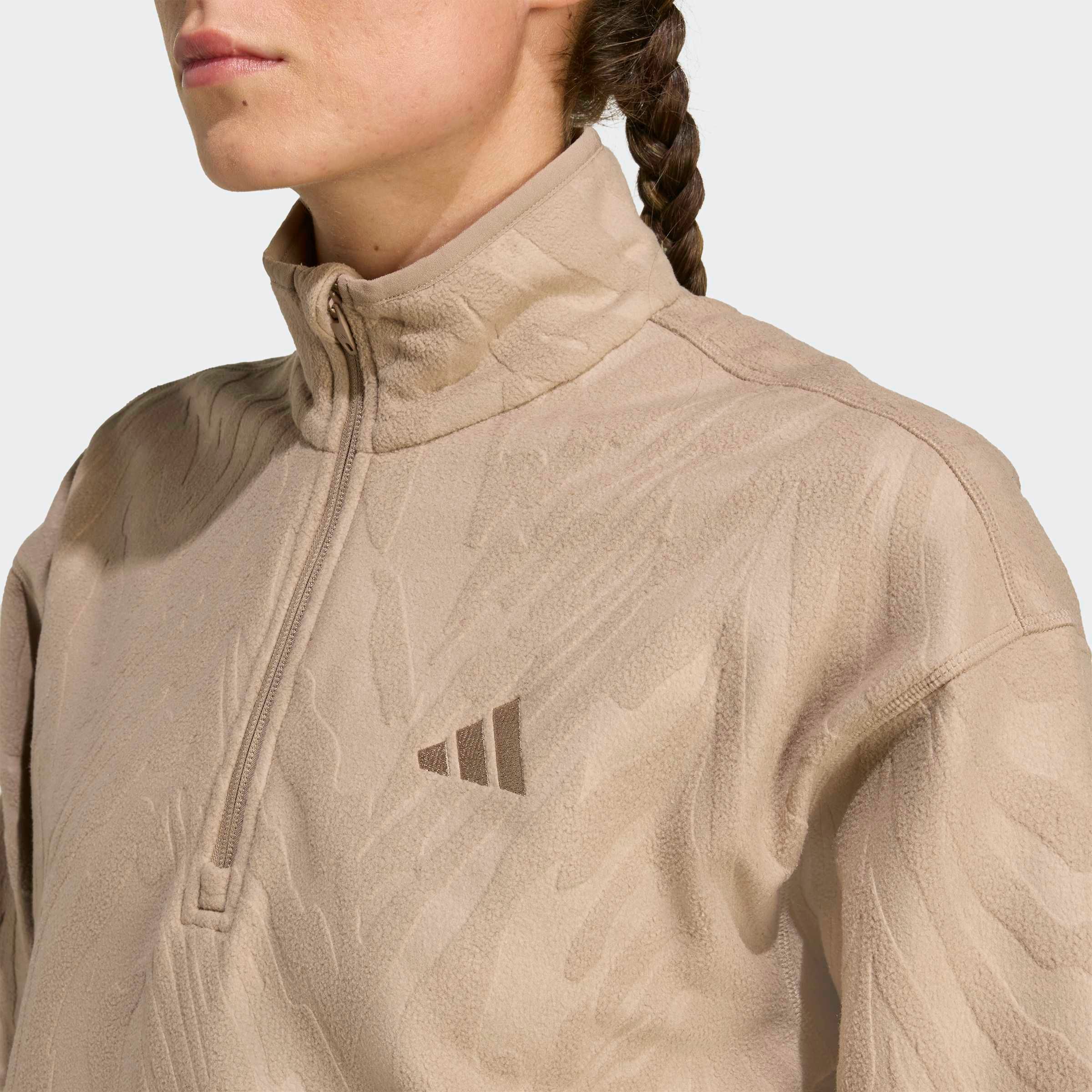 Rollkragenpullover ADIDAS PERFORMANCE "AOP POLARFLEECE", Damen, Gr. S, braun (chalky braun), Obermaterial: 100% Polyester, Pullover Rollkragenpullover, mit Rollkragen, etwas kürzerer Schnitt, sportlicher Stil chalky braun S