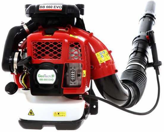 Rückentragbarer Benzin Laubbläser GeoTech BB 660 EVO - gepolsterte Rückenlehne - Geschwindigkeit 248 km/h