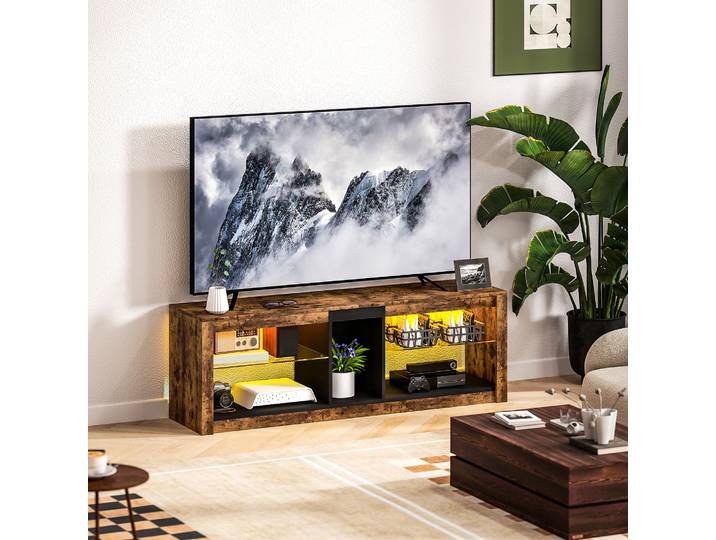 HOMCOM Meuble TV LED avec Télécommande, 140cm, Marron