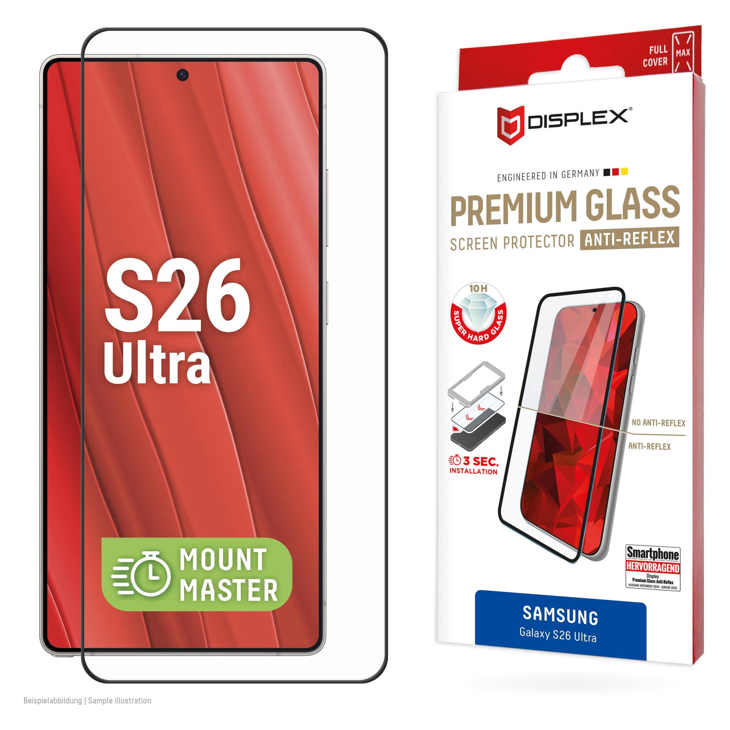 Displex Premium Glass, Full Cover Anti-Reflex Panzerglas, MountMaster (1 Stk., Samsung Galaxy S26+) (02232)