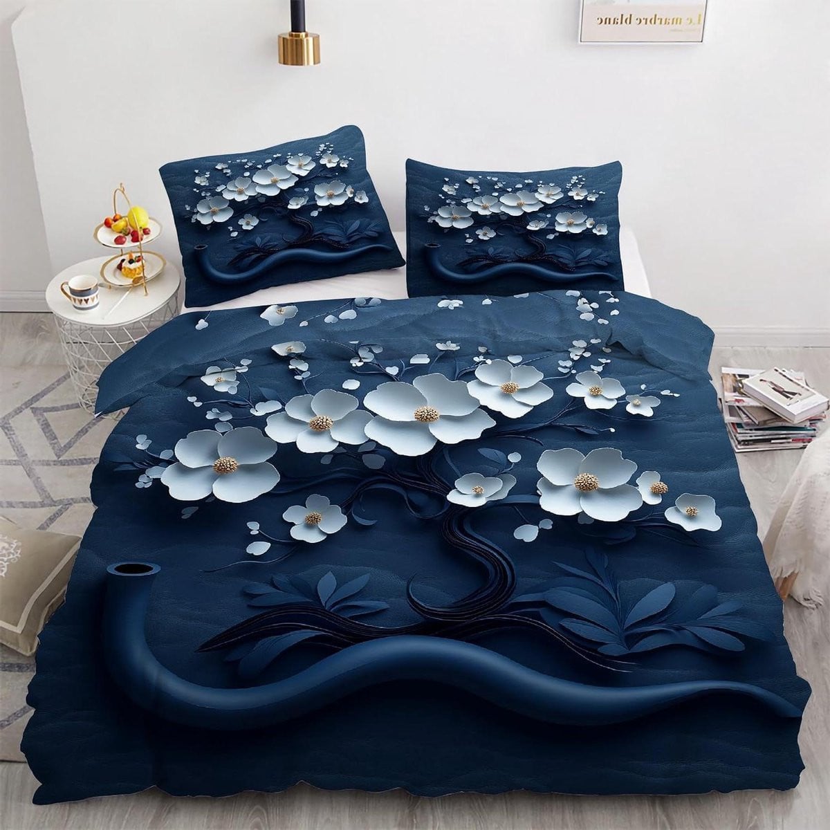 Dekbedovertrek Set Wit met Bloemen - 200x200 cm