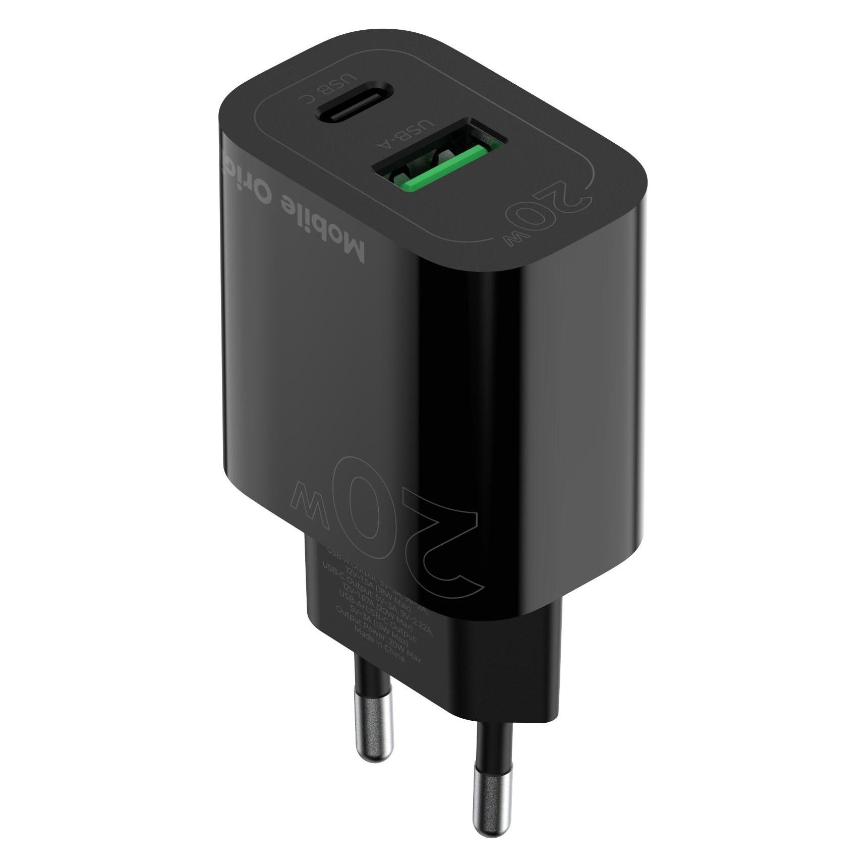 Mobile Origin PD20W Wall Charger MO12, black 1 USB-A + 1 USB-C (20 W, 2 Ports) (FRL-PD20W-MO12-BLK)