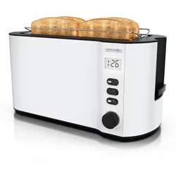 Arendo Langschlitz-Toaster für 4 Scheiben, Doppelwandgehäuse, integrierter Brötchenaufsatz, Bräunungsgrade 1-6, Brotzentrierung
