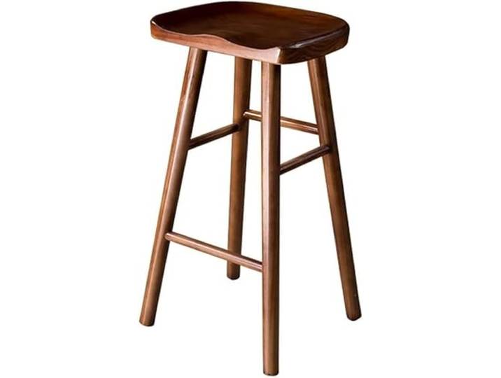 twwhyg Vintage-Barhocker aus Holz, rechteckiger Sattelsitz mit Fußstütze, natürliches Walnuss-Finish for Bistro, Pub, Esszimmer(Beige)