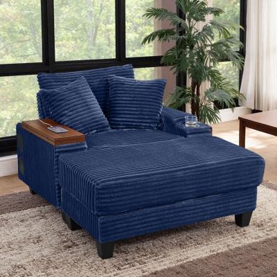 "54"" Corduroy Single-Seater Sofa with Ottoman, Bluetooth Speaker, USB Ports, and 180° Rotating Table Board"