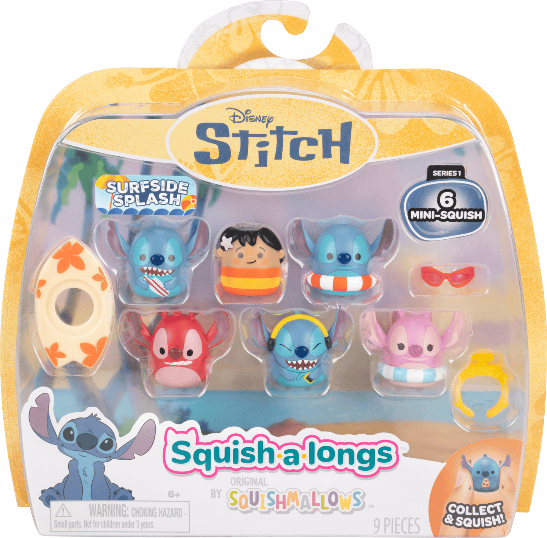 Squish-a-longs Disney Stitch Mini-Squish 6-Pack Style 1 Wave 1 by Jazwares 1-Inch Collectible Figures for Kids