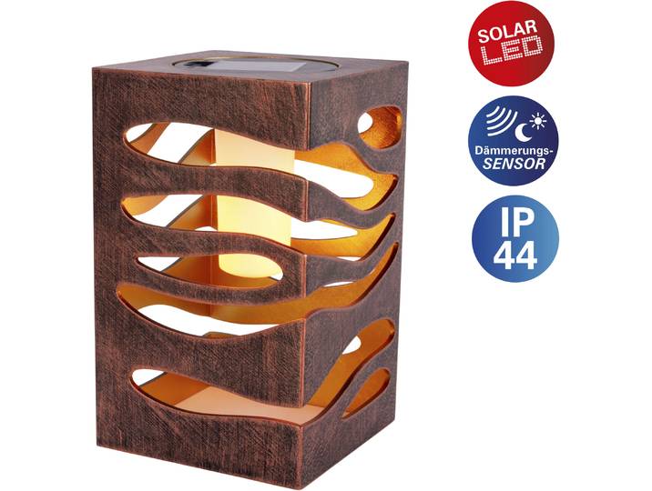 LED Solarleuchte NÄVE Hilda , braun, B:12,3cm H:20cm L:12,3cm, Leuchten, LED Solarleuchte, quadratisch, gold/braune Marmoroptik, Flammeneffekt, Dämmerungssensor