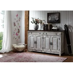 Sideboard Mango / Akazie 150x45x90 weiß gewachst CASTLE-ANTIK #261