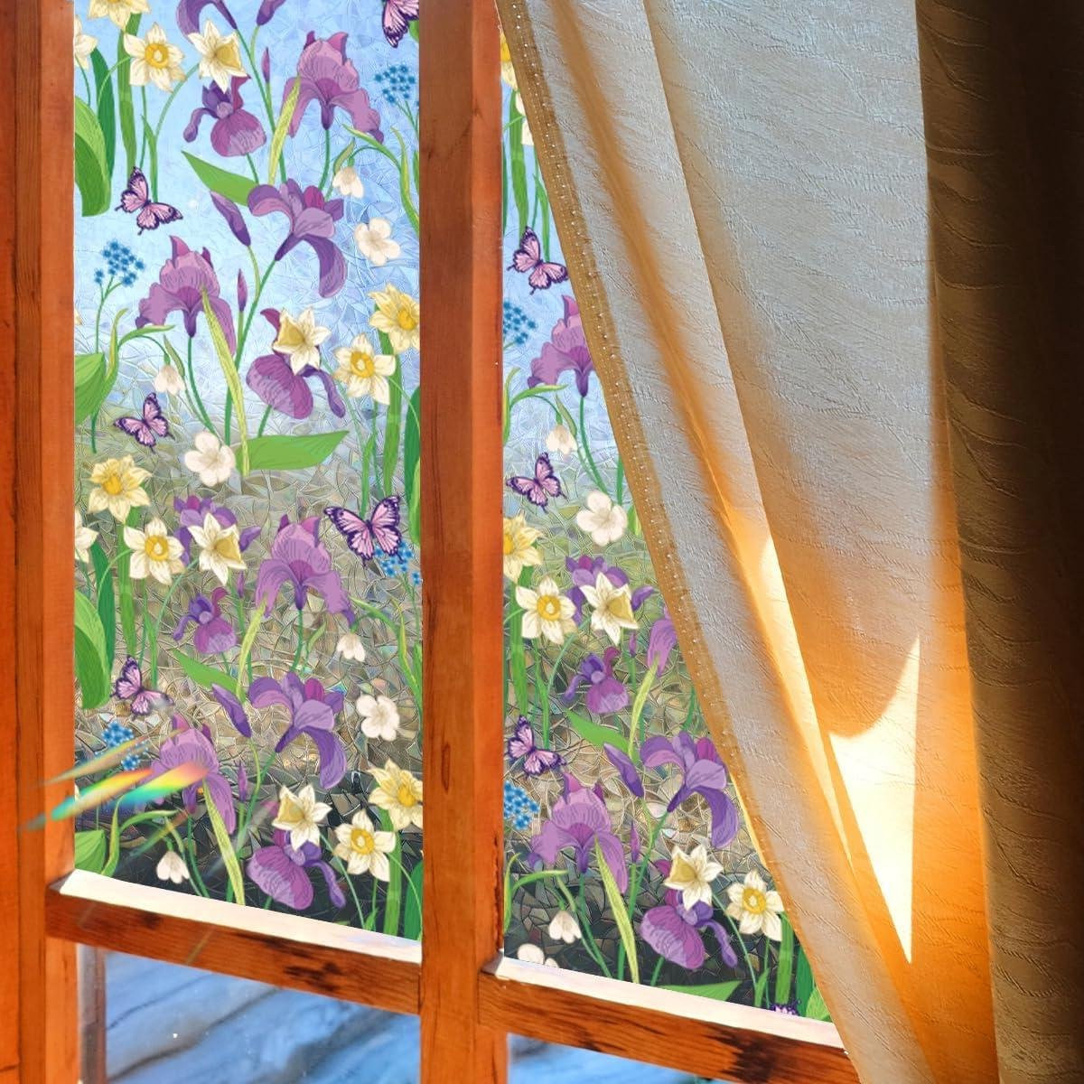 Decoratieve Raamfolie Bloem - Paars Vinyl voor Privacy - 40 x 101,5 cm