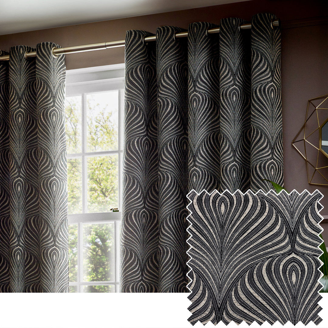 Paoletti Gatsby Geometric Jacquard Eyelet Curtians Black 117 W x 183 D cm