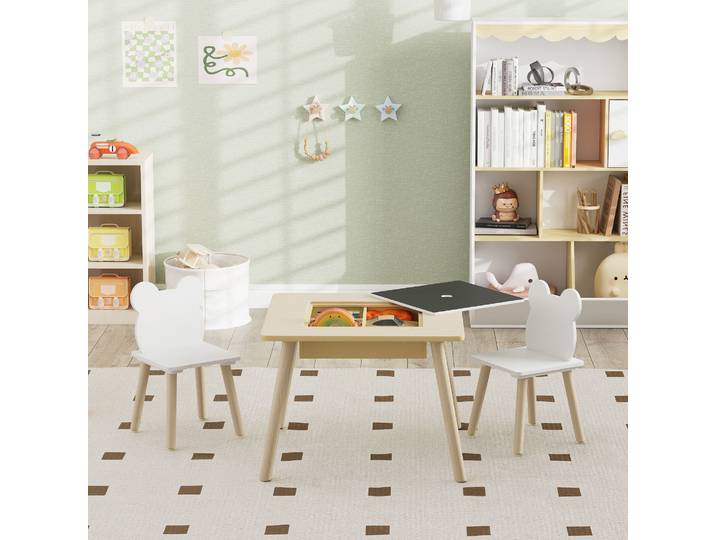 AIYAPLAY Ensemble Enfants 3 Pièces Bois Naturel avec Rangement