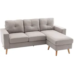 OKWISH Kombinationssofa Leinen Hellgrau 193x136x85 cm, Ecksofa mit flexibel montierbarer Chaiselongue