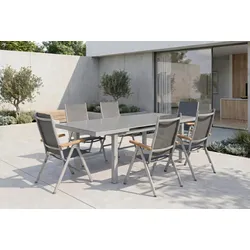 KETTLER Granada Garten-Essgruppe, silber, Alu/Textilene, Tisch 180/240x100cm, 8 Klappstühle