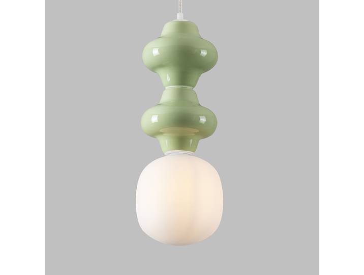 Suspension Clio type B Ø 18cm Vert/Vert clair céramique / verre opale LED G9