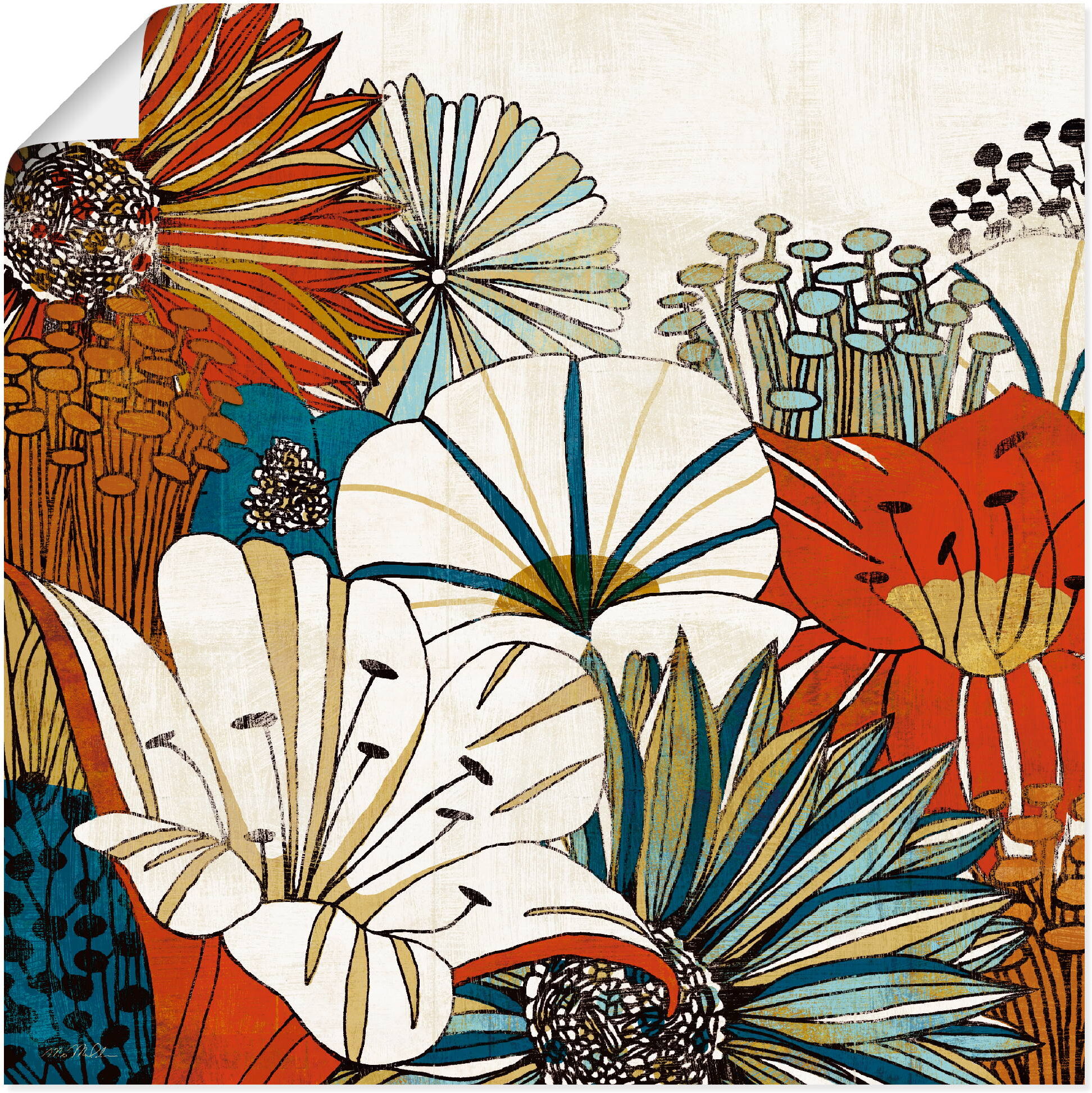 Poster ARTLAND "Zeitgenössischer Garten I", bunt (farbe bild(er): bunt), B:50cm H:50cm, Bilder, Poster, ohne Rahmen farbe bild(er): bunt B/H/T: 50cm x 50cm, Poster Blumen quadratisch, 1 Stk.