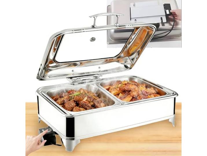VFDZ Chafing Dish Elektrisch Glasdeckel, 9L Edelstahl(1/2 Pan) Einstellbarer Temperatur Speisewärmer Buffetwärmer, Warmhaltebehälter Essen Elektrisch für Hotels, Buffet, Catering