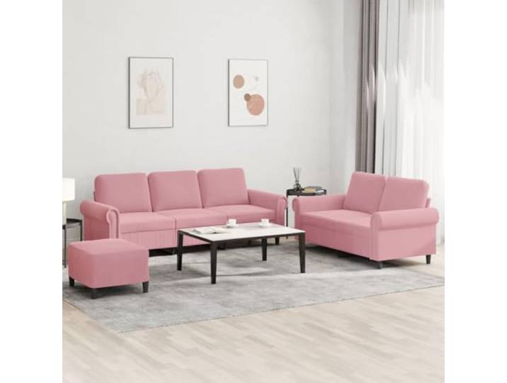 ZQQLVOO 3-TLG. Sofagarnitur mit Kissen Rosa Samt Weicher Samtbezug, stabiles Sperrholz-Metall-Gestell, dick gepolsterte Sitzflächen, Fußhocker inklusive, 110 kg pro Sitz