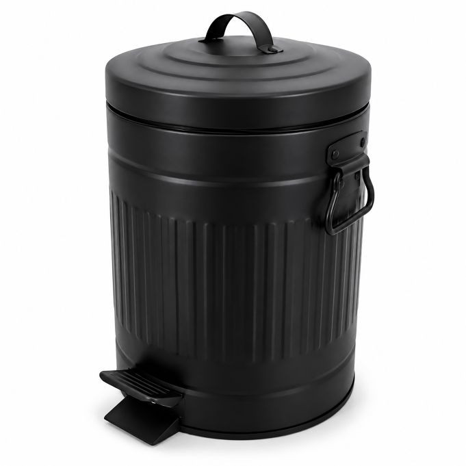 Relaxdays Retro badkamer prullenbak met pedaal, 5 liter, zwart, softclose en uitneembare binnenemmer