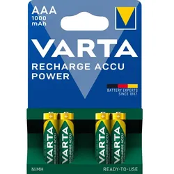 Akku Batterien VARTA Recharge Accu Power AAA R3 1000 mAh 4 Stück/Blister, sofort einsatzbereit da vorgeladen, 1,2 V