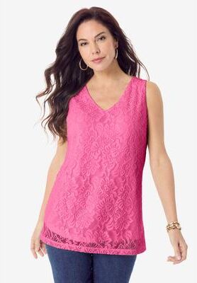 Plus Size Women's V Neck Cami by Roaman's in Vintage Rose (Size 18/20)