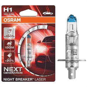 OSRAM Auto-Lampe Night Breaker Laser, 3400 Kelvin, H1, 12 V / 55 W, Scheinwerferlampe, Halogen, 1 Stück