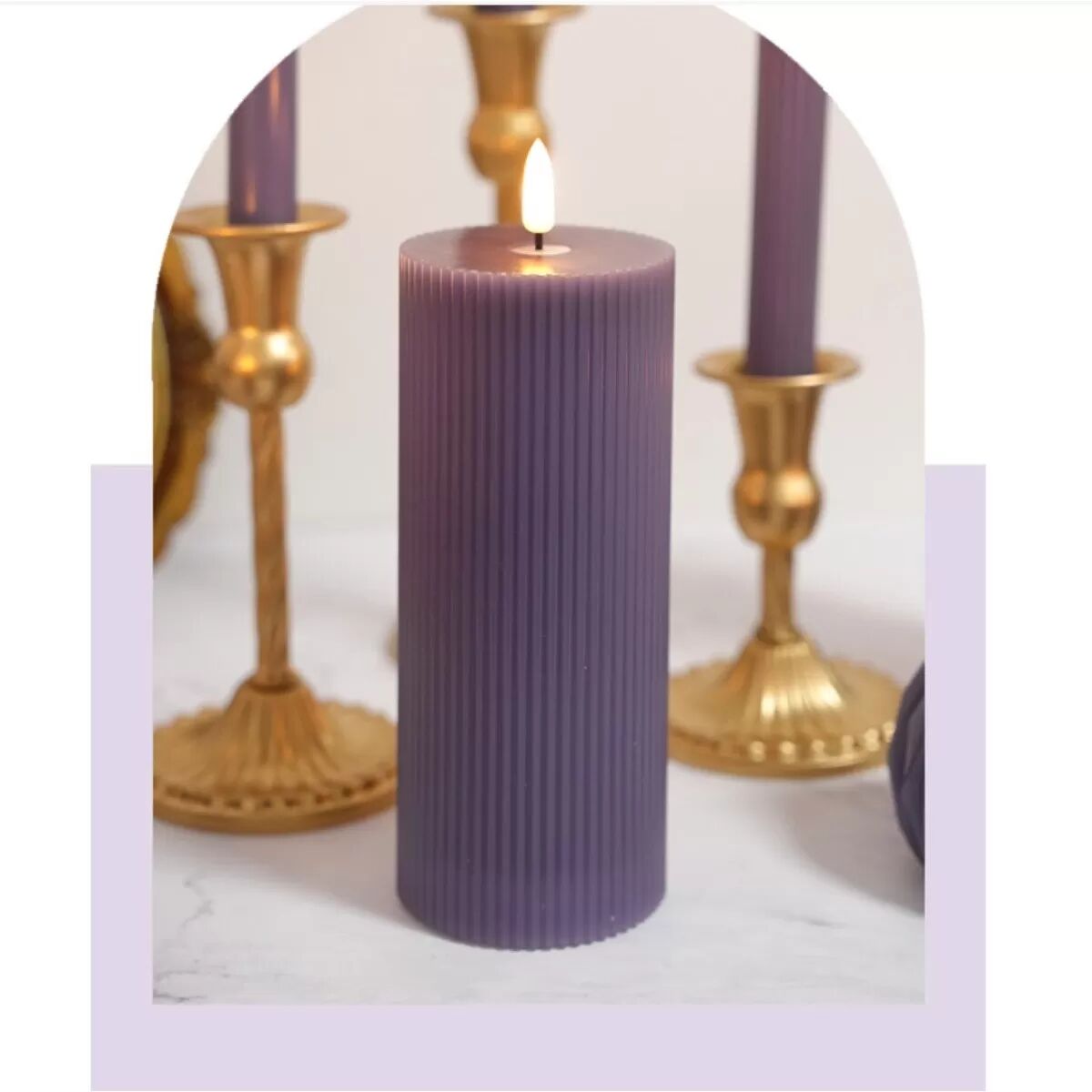 INF Bougie électronique LED série pilier rayé violet nuit noire - Sans flamme et décorative