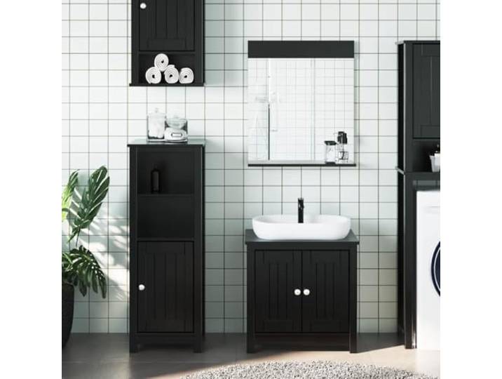 3-tlg. Badmöbel-Set BERG Schwarz Massivholz Kiefer mit Spiegel und Schrank Massivholz Kiefer, UV-Lackierung, wasserbeständig, Wandmontage spart Platz, viel Stauraum