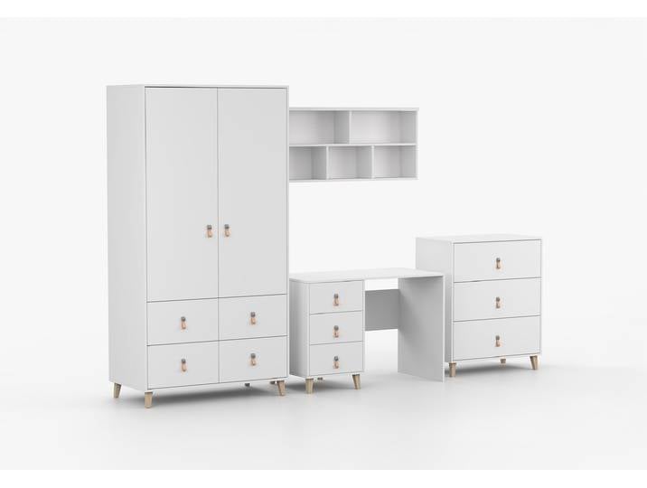 Jugendzimmer Komplett – Set FIGO 01 (4-teilig) Weiß Weiß