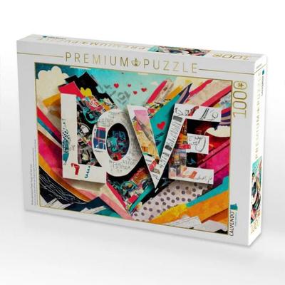 CALVENDO Puzzle Buntes gerissenes Papier Design mit Text Love | 1000 Teile Lege-Größe 64x48cm Foto-Puzzle für glückliche Stunden