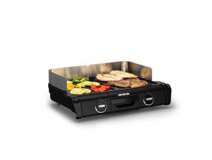Tefal BBQ Family Elektrischer Tischgrill, 2 getrennte Grillflächen, 2 Thermostate, antihaftbeschichtete Alu-Druckguss Grillplatten, spülmaschinengeeignet, extra tiefe Rillen, Schwarz/Silber, TG800N10