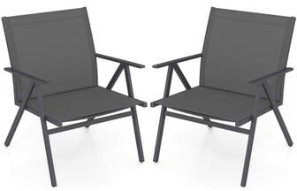 Costway Patio Chairs Set of 2 with Breathable Mesh Fabric and Metal Frame-Gray