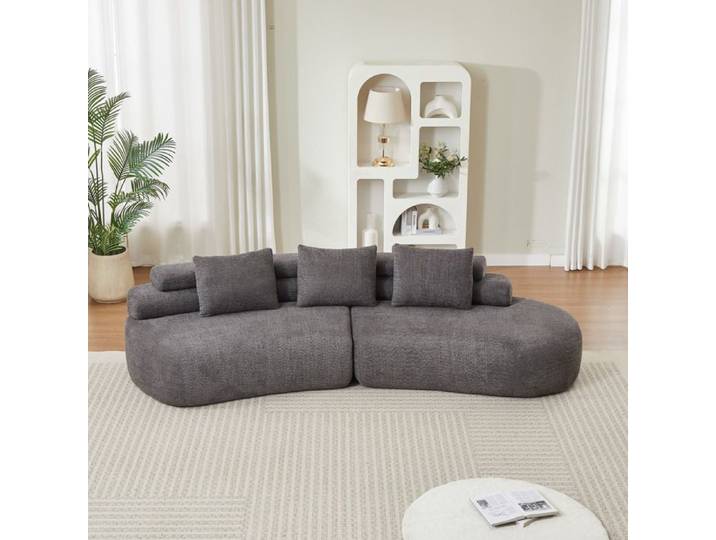 Canapé modulable - ZEVKOR - forme demi-lune - 2 places - chenille gris anthracite - mousse
