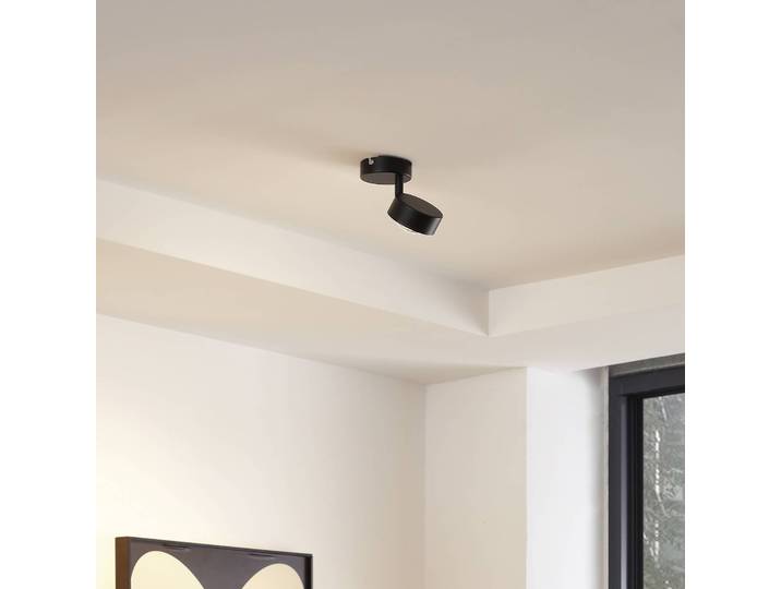 Lindby Deckenleuchte Jyla, 1-flammig, schwarz matt Jyla Lindby, dimmbar, schwarz, für Arbeitszimmer / Büro, Metall, Modern, Strahler