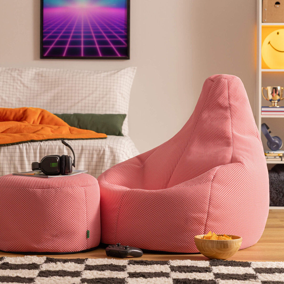 icon Gaming Performance Mesh Recliner Bean Bag and Footstool, Midnight Black Pink 85" H x 84" W x 87" D D