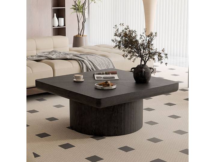 Table basse carrée de 78x78x38 cm Noir Bois massif + MDF design moderne rangement pratique design moderne et montage facile