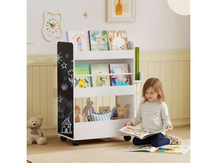 AIYAPLAY Bibliothèque Enfant 3-8 Ans Étagère Roulettes Blanc