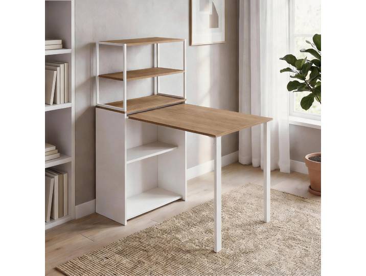 HOMCOM Bureau Pliant Bois Naturel avec 4 Étagères 105x60x127cm